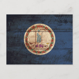 Virginia State Flag on Old Wood Grain Postcard