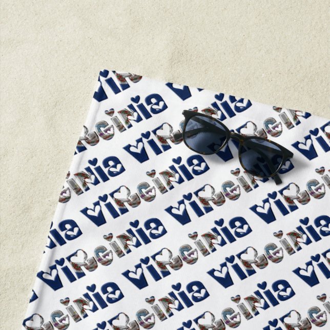 Virginia State Flag Typography Pattern USA Beach Towel (In Situ)