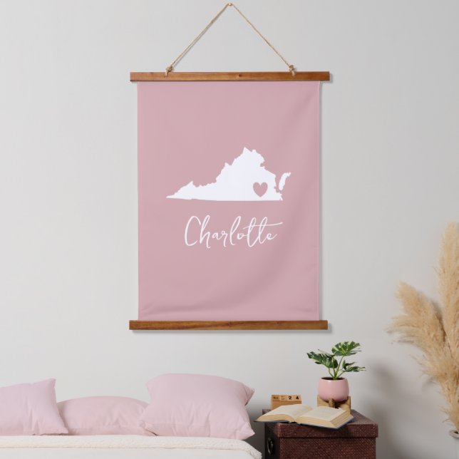 Virginia State Map Customisable Name     Hanging Tapestry (Bedroom)