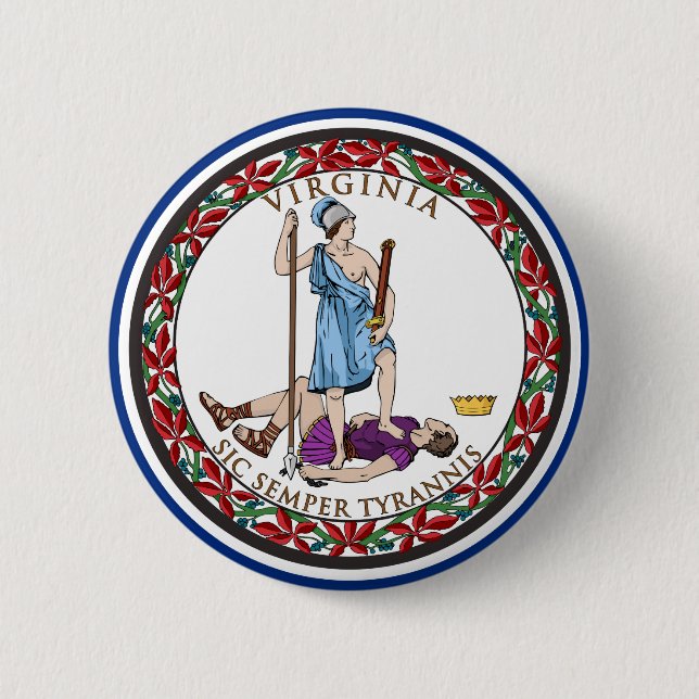 Virginia State Seal, The state flag of Virginia  6 Cm Round Badge (Front)