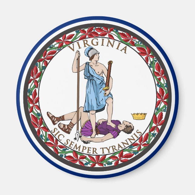 Virginia State Seal, The state flag of Virginia  Magnet (Front)