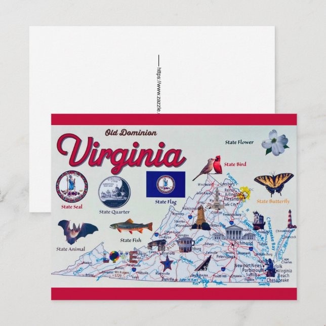  Virginia Vintage Map Postcard (Front/Back)