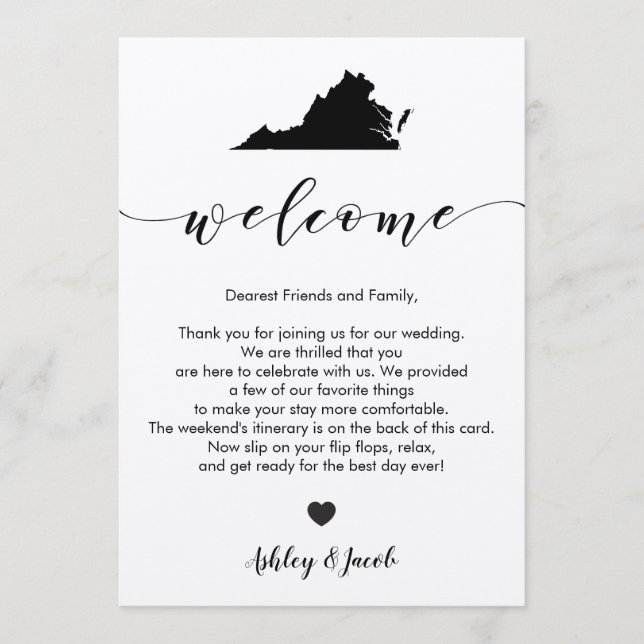Virginia Wedding Welcome Letter & Itinerary Card (Front)