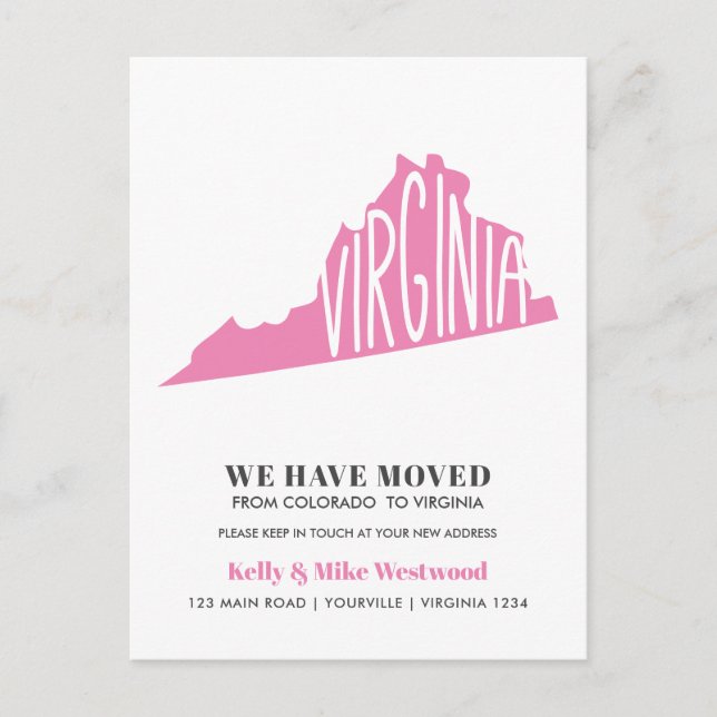 VIRGINIA We've moved New address New Home   Postcard (Front)