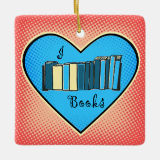 Virginia Wright I Heart Books Christmas Ceramic Ornament