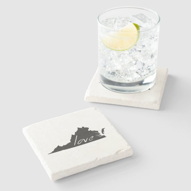 Virginian Love Virginia Shaped Black Chalkboard Stone Coaster (Side)