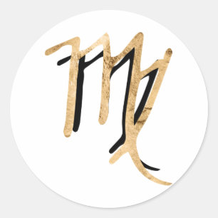 Virgo black hammered gold zodiac horoscope classic round sticker