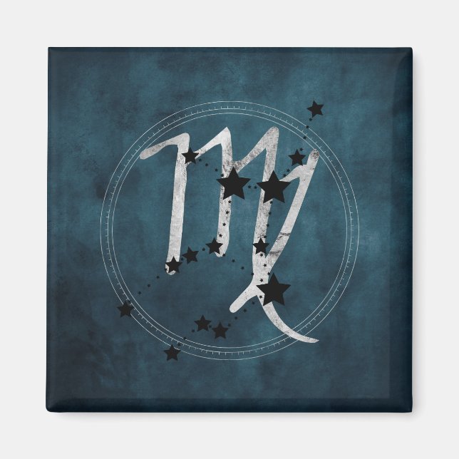 Virgo black & silver zodiac constellation teal magnet (Front)