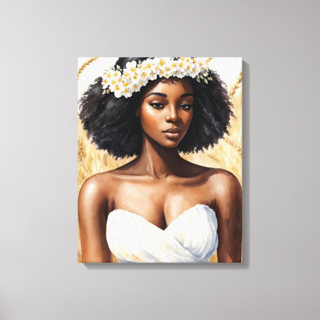Virgo Black Woman Watercolor Zodiac Portrait Canvas Print (Front)
