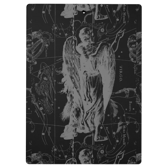 Virgo Constellation Hevelius 1690 on Black Clipboard (Back)