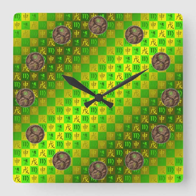 Virgo & Earth Monkey Square Wall Clock (Front)