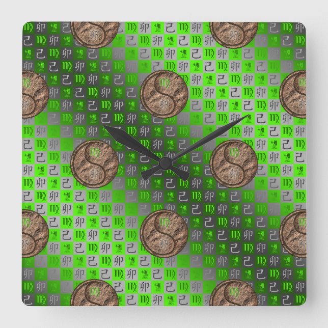 Virgo & Earth Rabbit Square Wall Clock (Front)
