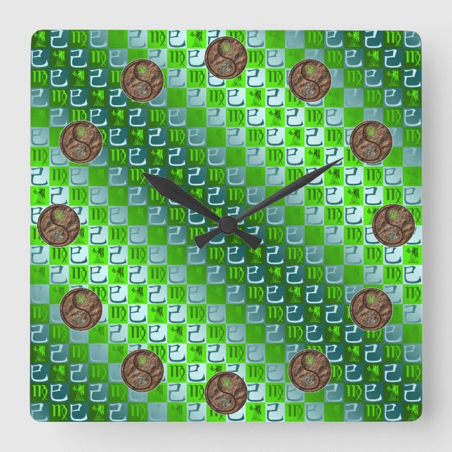 Virgo & Earth Snake Square Wall Clock (Front)