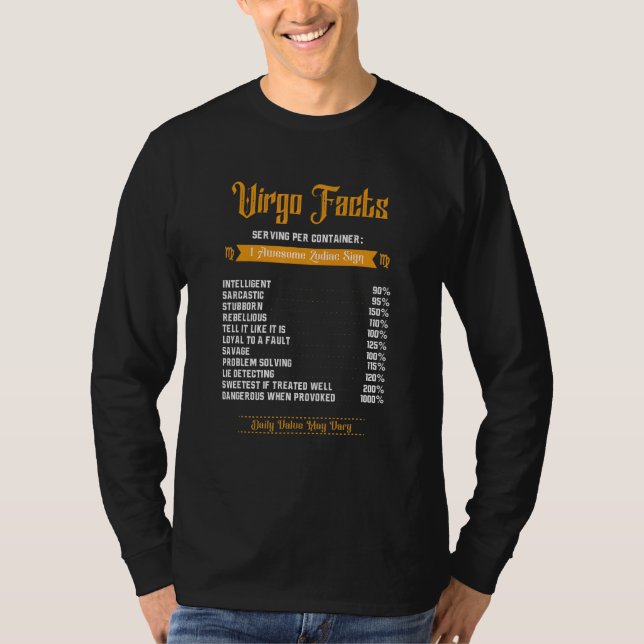 Virgo Facts Servings Per Container Zodiac Signs Da T-Shirt (Front)