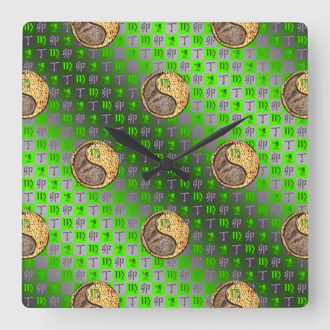 Virgo & Fire Rabbit Square Wall Clock (Front)