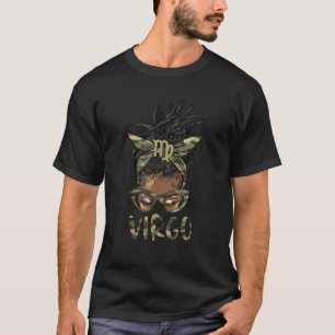 Virgo Girl Woman Loc d Messy Bun Camo Black Women  T-Shirt