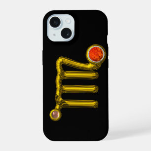 VIRGO / GOLD ,GREY ORANGE AGATE ZODIAC SIGN JEWEL iPhone 15 CASE