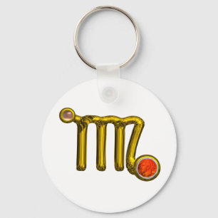 VIRGO / GOLD ORANGE AGATE ZODIAC SIGN JEWEL KEY RING