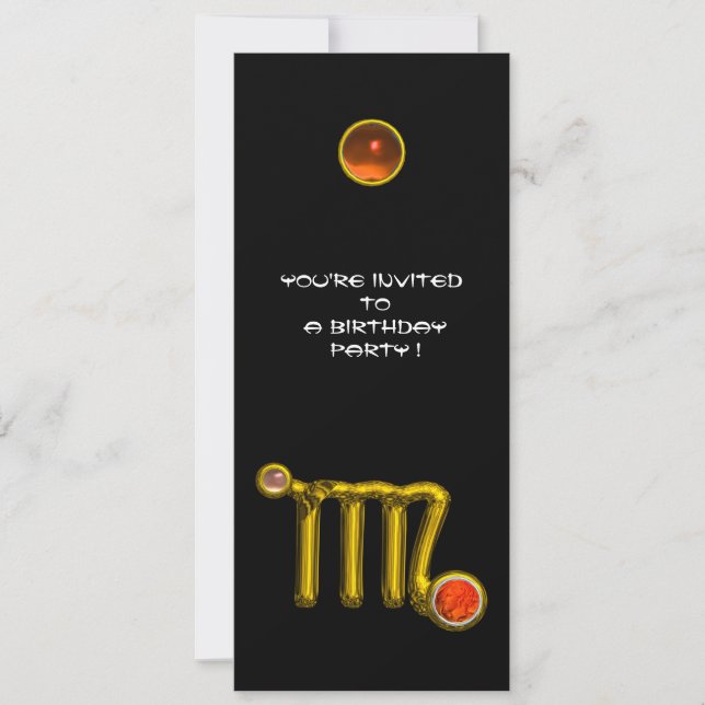 VIRGO /GOLD ZODIAC SIGN JEWEL BLACK BIRTHDAY PARTY INVITATION (Front)