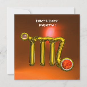 VIRGO GOLD ZODIAC SIGN JEWEL ORANGE BIRTHDAY PARTY INVITATION