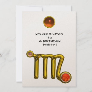 VIRGO /GOLD ZODIAC SIGN JEWEL WHITE BIRTHDAY PARTY INVITATION