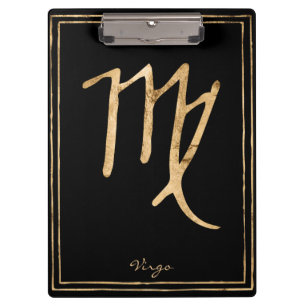 Virgo hammered stylised gold astrology symbol clipboard