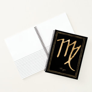 Virgo hammered stylised gold astrology symbol note notebook