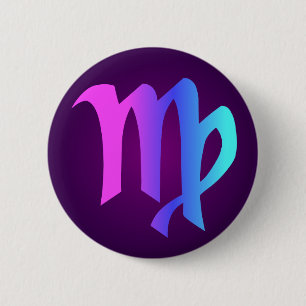 Virgo Horoscope Sign Pink Blue Aqua Purple 6 Cm Round Badge