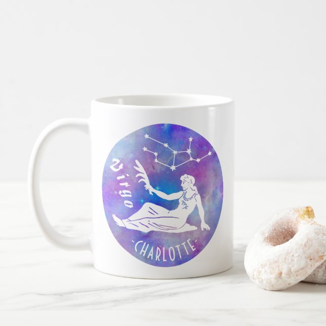 Virgo Maiden Constellation Stars Name Birthday Coffee Mug (With Donut)