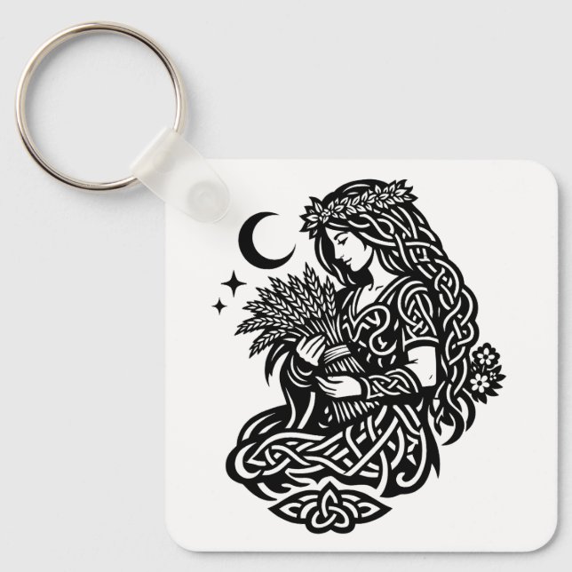 Virgo Maiden Sigil — Earthbound Zodiac Inkwork Key Ring (Front)