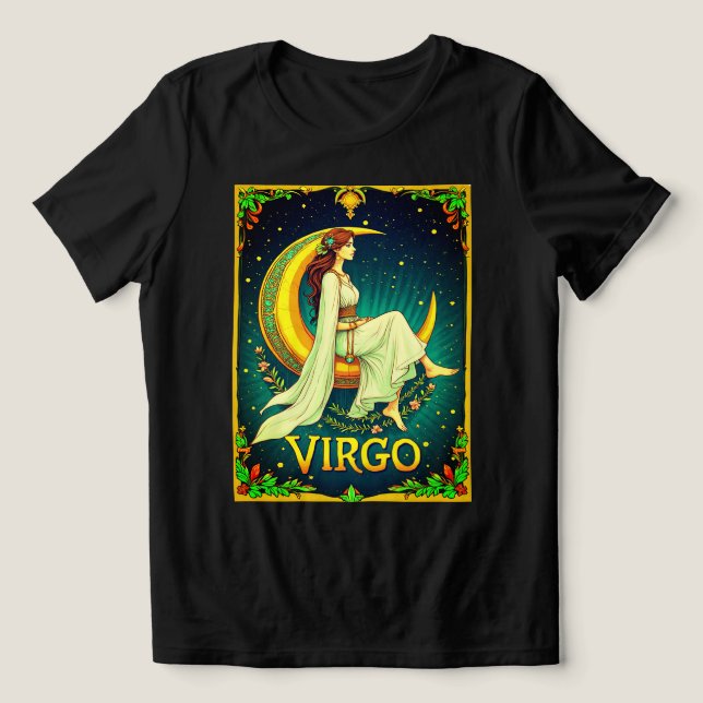 Virgo Maiden Sitting on Crescent Moon Tri-Blend Shirt (Design Front)