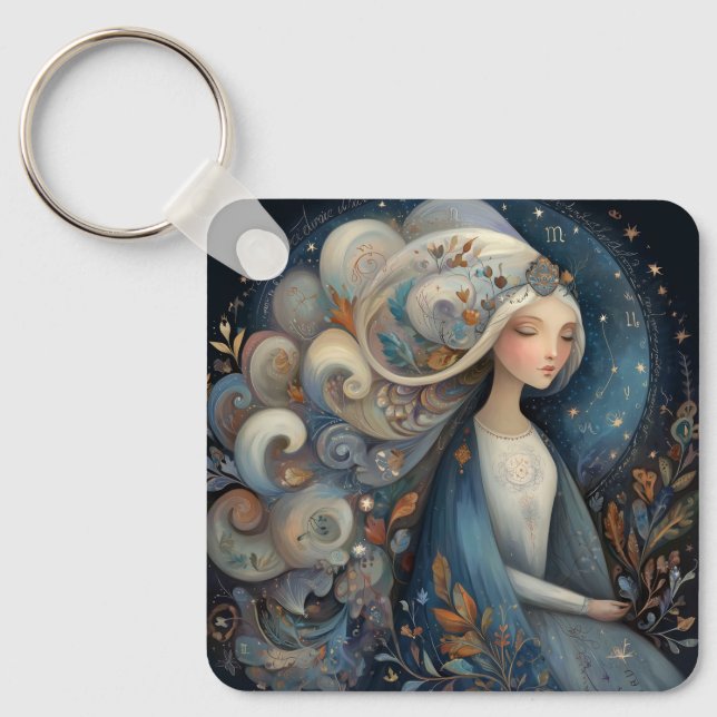 Virgo Maiden Zodiac Astrology Mystical Birthday Key Ring (Front)