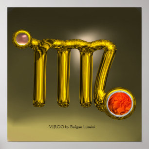 VIRGO/ORANGE,GREY AGATE GOLD ZODIAC SIGN JEWEL
