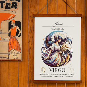 Virgo Personalised Elegant Zodiac Watercolor Poster