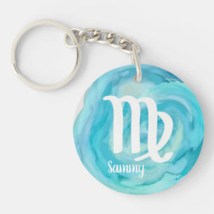 Virgo Personalized Watercolor Zodiac Sign Key Ring