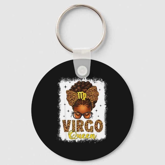 Virgo queen messy bun leopard bow black women key ring (Front)