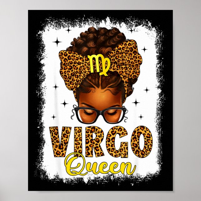 Virgo queen messy bun leopard bow black women poster (Front)