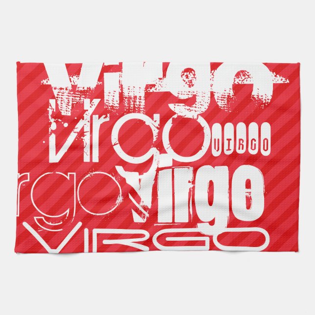 Virgo; Scarlet Red Stripes Tea Towel (Horizontal)