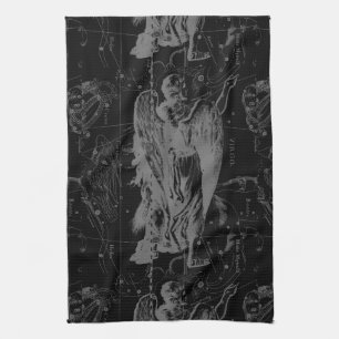 Virgo Sign Constellation Hevelius Black Decor Tea Towel