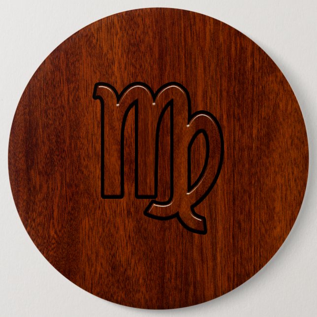 Virgo Sign in Mahogany wood style 6 Cm Round Badge (Front)