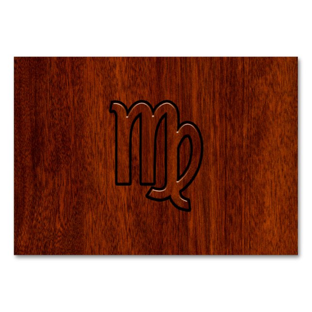 Virgo Sign in Mahogany wood style Table Number (Front)