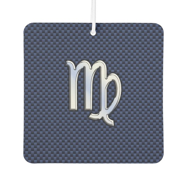 Virgo Sign on Blue Carbon Fibre Print Style Car Air Freshener (Front)
