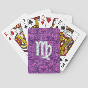 Virgo Sign on Pink Fuchsia Digital Camouflage Playing Cards