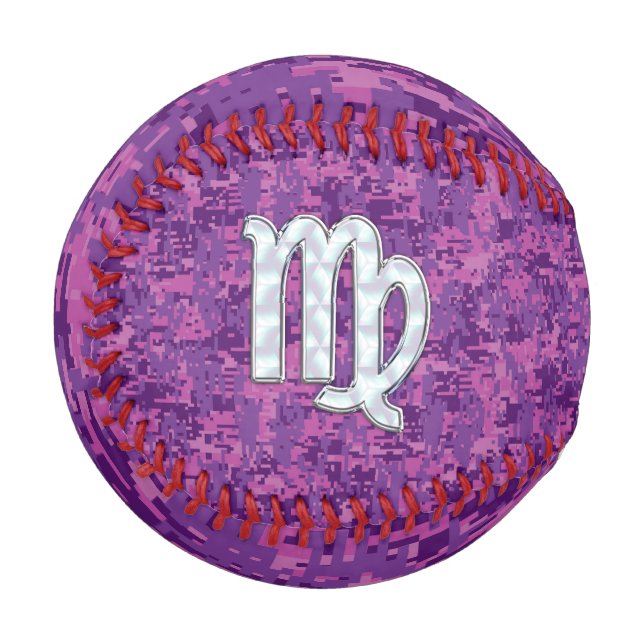 Virgo Sign Pink Fuchsia Digital Camouflage Style Baseball (Front Left)