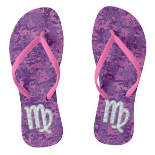 Virgo Sign Pink Fuchsia Digital Camouflage Style Jandals
