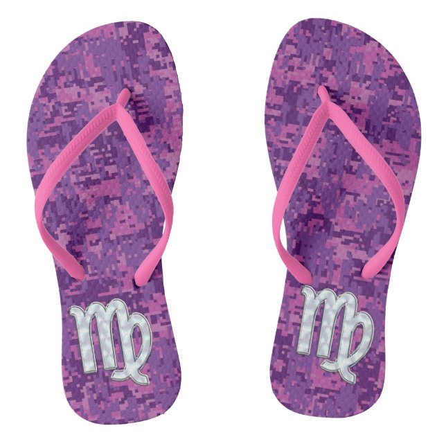 Virgo Sign Pink Fuchsia Digital Camouflage Style Jandals (Footbed)