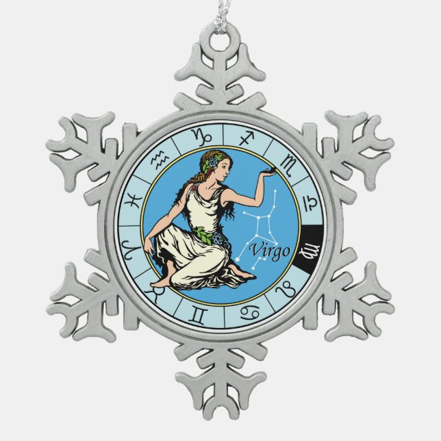 virgo snowflake pewter christmas ornament (Front)