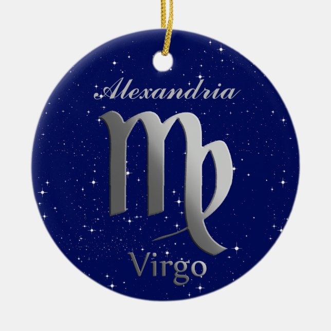 Virgo Sun Sign Symbol with Name Ceramic Tree Decoration (Front)