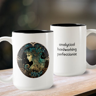 Virgo Teal and Black Watercolor Zodiac Two-Tone Coffee Mug