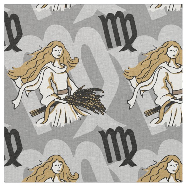 Virgo the Maiden zodiac art pattern fabric (Close Up)